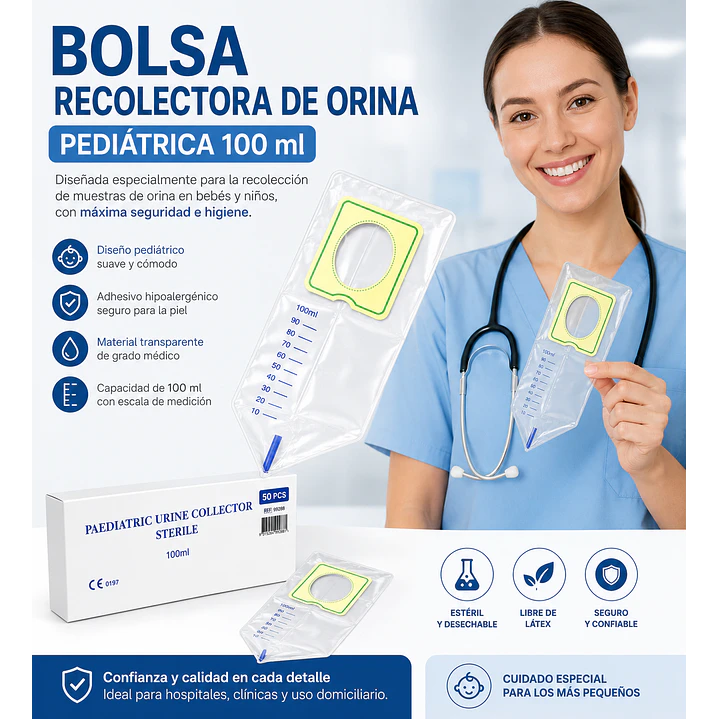 Bolsa Recolectora De Orina Pediatrico 100 Ml Pack X50   7
