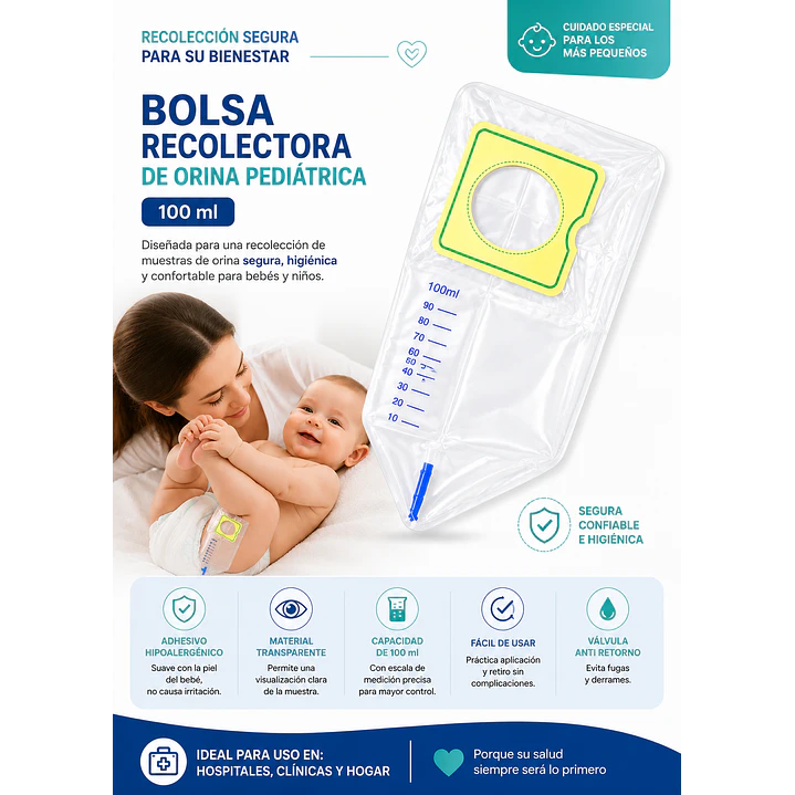 Bolsa Recolectora De Orina Pediatrico 100 Ml Pack X50   5