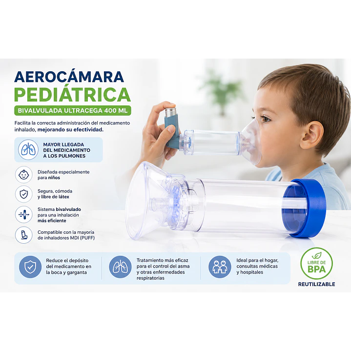 Aerocámara Pediatrica Bilvalvulada Ultracega 400ml 4