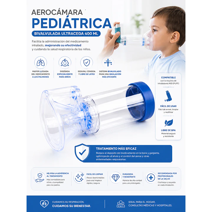 Aerocámara Pediatrica Bilvalvulada Ultracega 400ml 5
