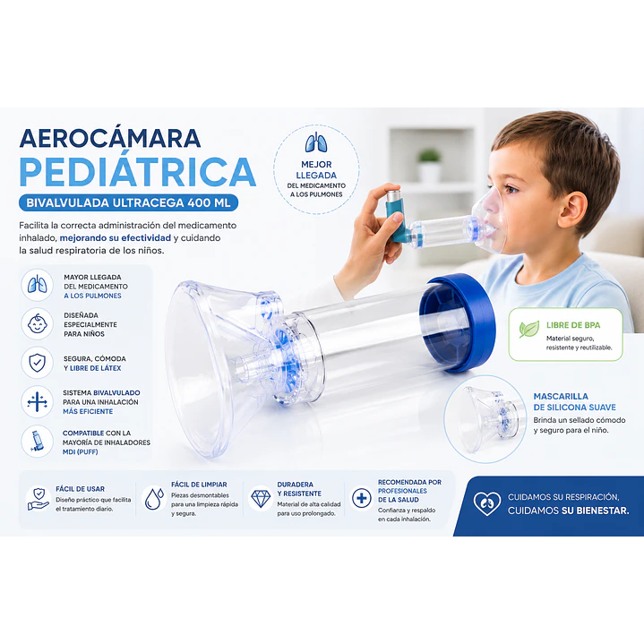 Aerocámara Pediatrica Bilvalvulada Ultracega 400ml 7