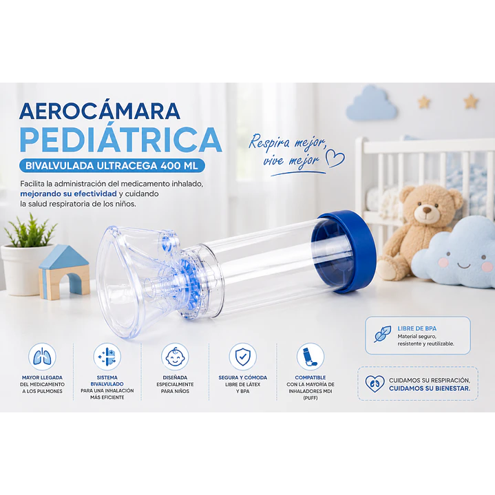 Aerocámara Pediatrica Bilvalvulada Ultracega 400ml 6