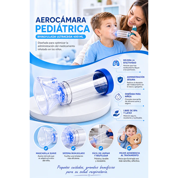 Aerocámara Pediatrica Bilvalvulada Ultracega 400ml 4