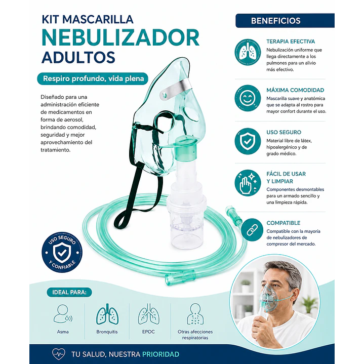 Kit Mascarilla Nebulizador Adultos Pack X50 6