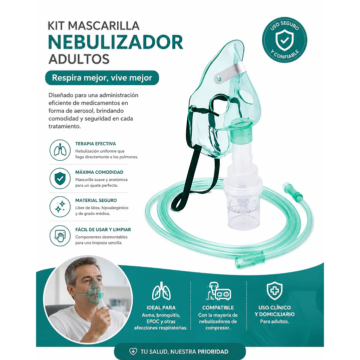 Kit Mascarilla Nebulizador Adultos Caja X100 4