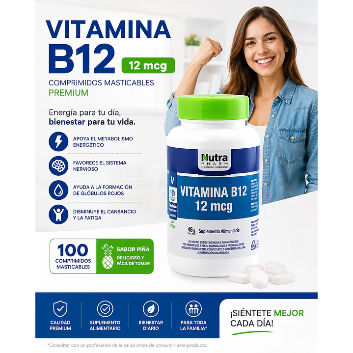 Vitamina B12 Nutrapharm X100 Comprimidos Masticables Premium  5