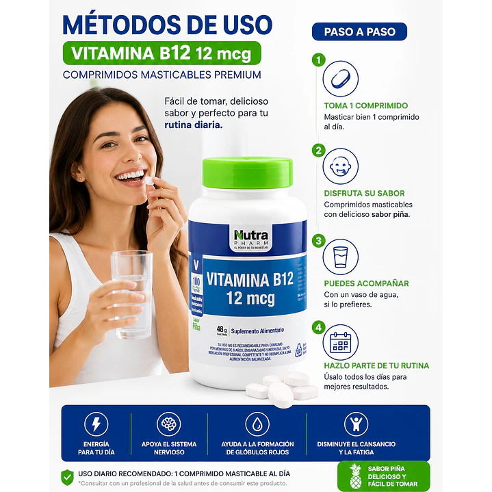 Vitamina B12 Nutrapharm X100 Comprimidos Masticables Premium  4