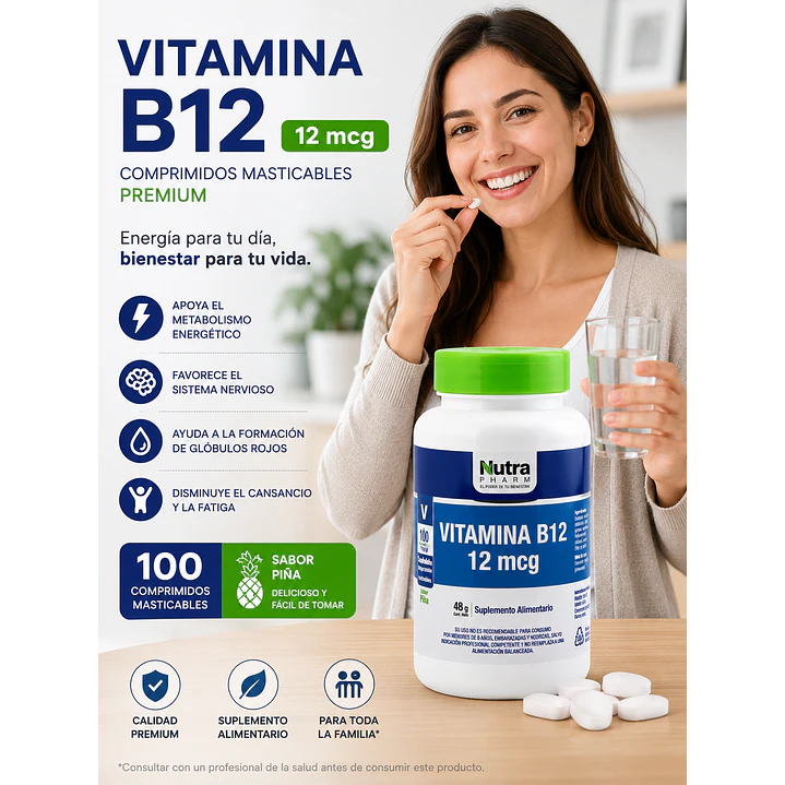 Vitamina B12 Nutrapharm X100 Comprimidos Masticables Premium  3