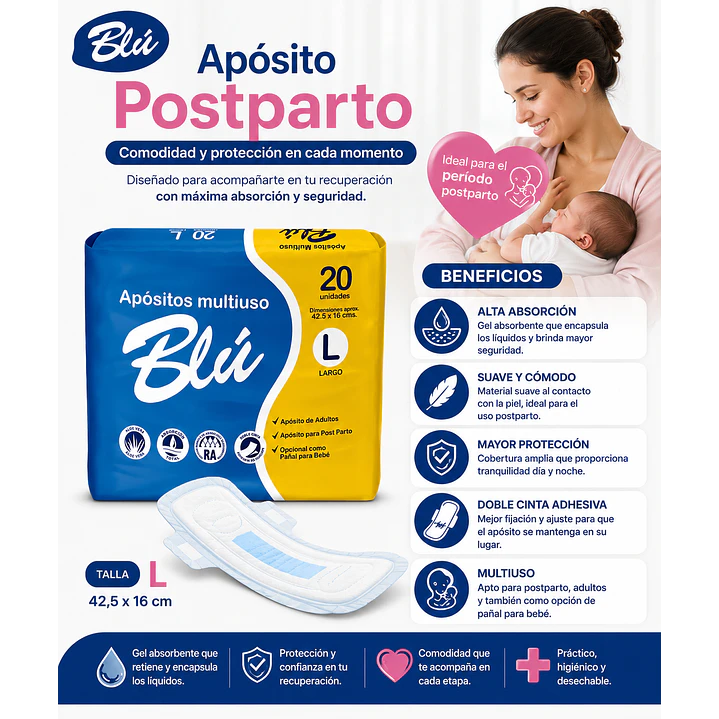 Apósito Blu Toalla Postparto Talla L X20 Unidades 4