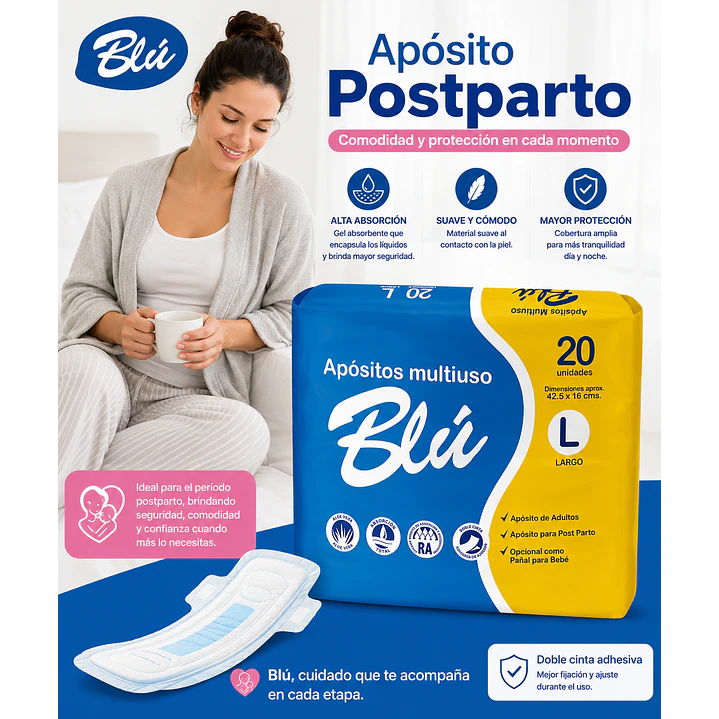 Apósito Blu Toalla Postparto Talla L X20 Unidades 3