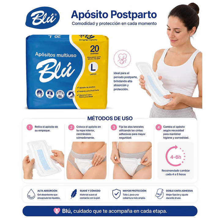 Apósito Blu Toalla Postparto Talla L X20 Unidades 5