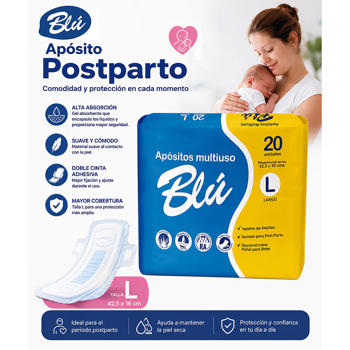 Apósito Blu Toalla Postparto Talla L X20 Unidades 6
