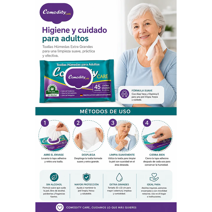 Toallas Húmedas Adultos Comodity Care Extra Grande X45 3