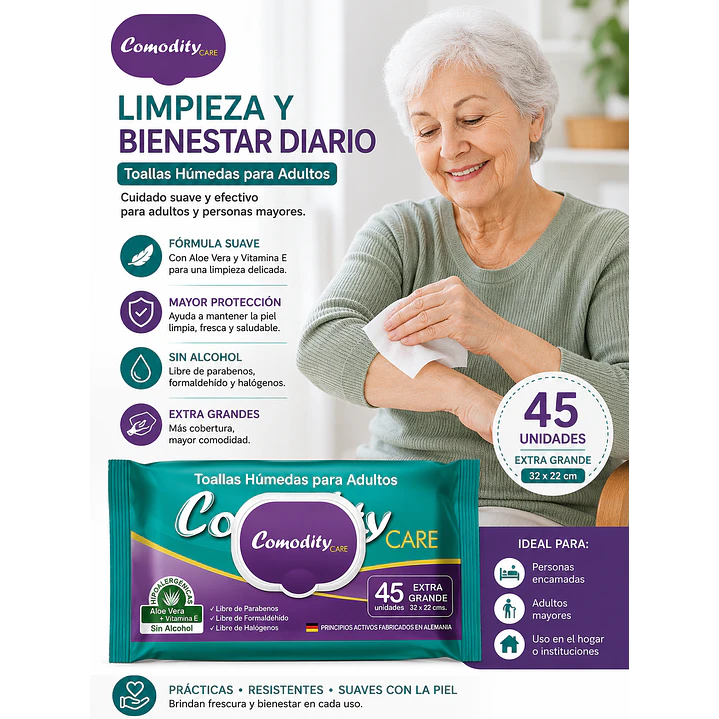 Toallas Húmedas Adultos Comodity Care Extra Grande X45 5