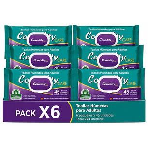 Toallas Húmedas Adultos Comodity Care Extra Grande X45 Pack x6