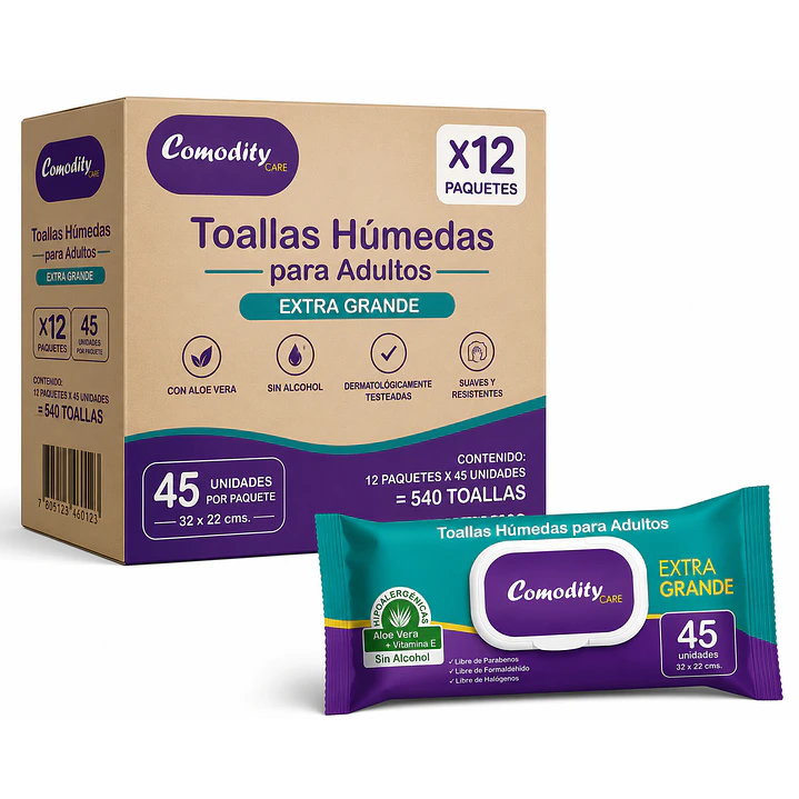 Toallas Húmedas Adultos Comodity Care Extra Grande X45 Caja X12 1