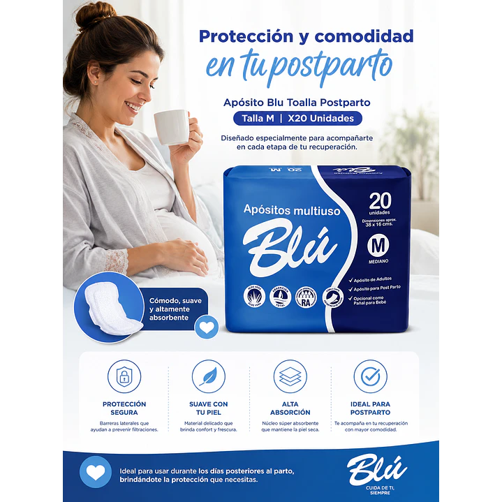 Apósito Blu Toalla Postparto Talla M X20 Unidades 3