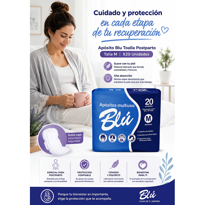 Apósito Blu Toalla Postparto Talla M X20 Unidades 4