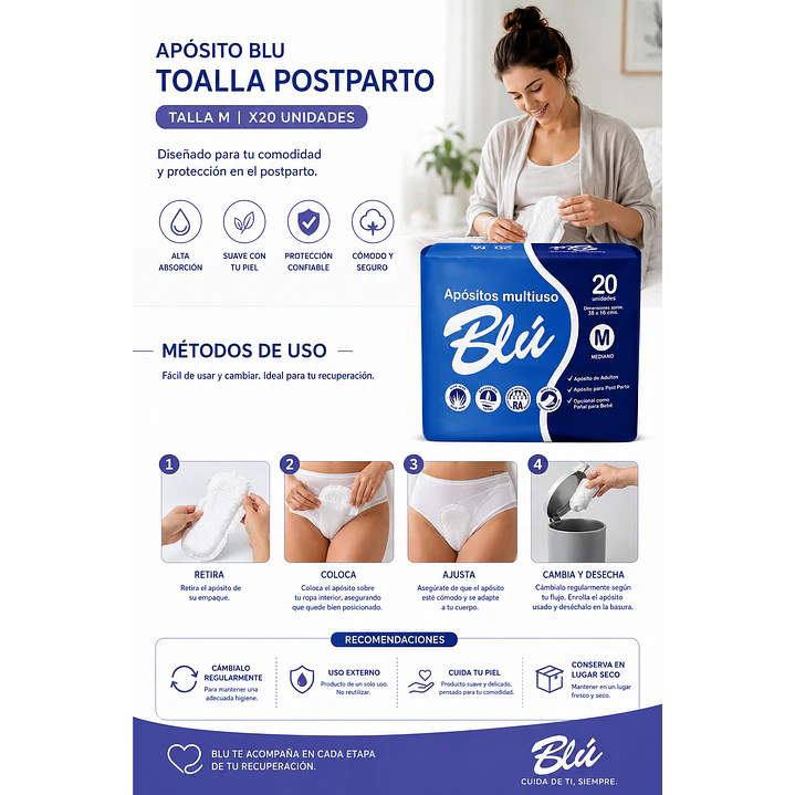 Apósito Blu Toalla Postparto Talla M X20 Unidades 5