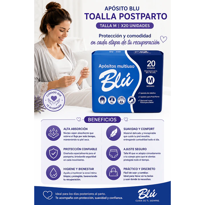 Apósito Blu Toalla Postparto Talla M X20 Unidades 6