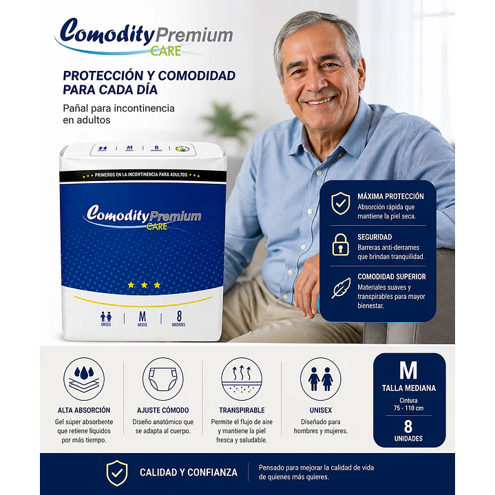 Pañal Adulto Comodity Premium Talla M 8 Unidades Talle Mediano Pack X10 3