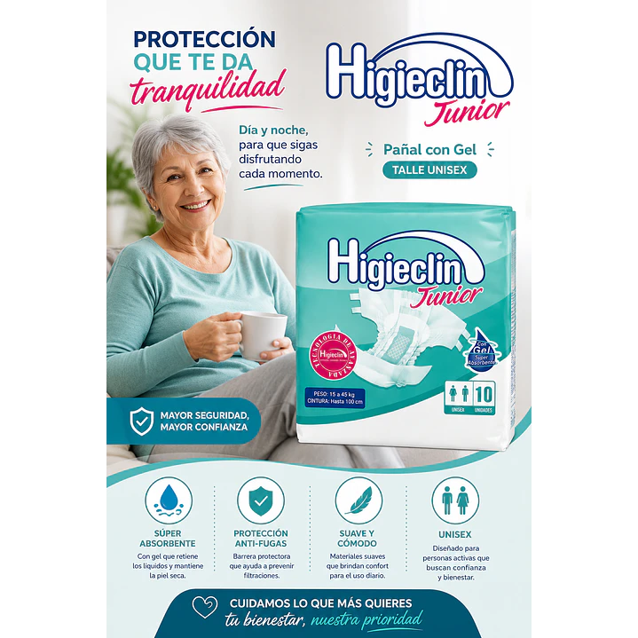 Pañal Higieclin Junior 10 Unidades Con Gel Talle Unisex Pack X5 4