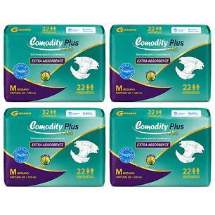 Pañales Comodity Plus Care Talla M X22 Unidades Pack X4