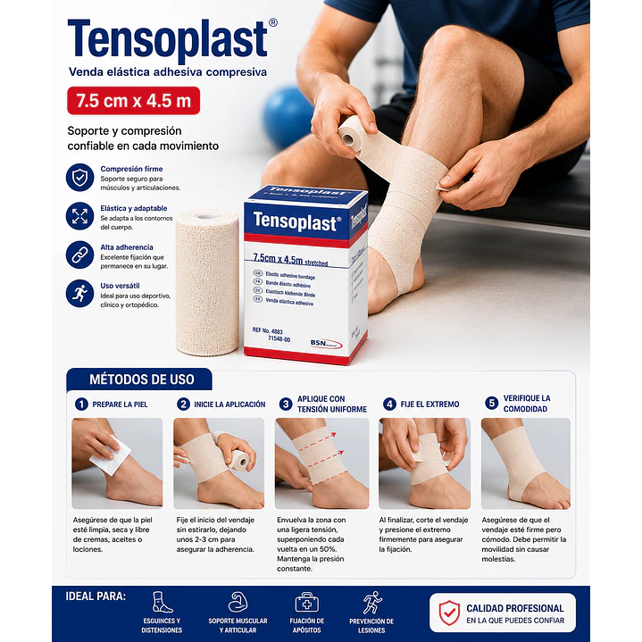 Venda Adhesiva Compresiva Tensoplast 7.5cm X4.5m Bsn Medical 4