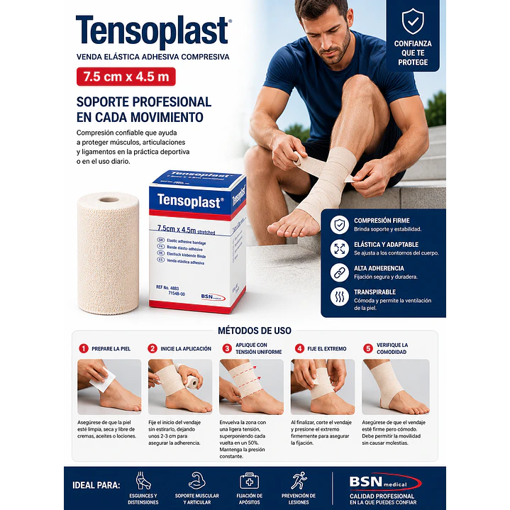 Venda Adhesiva Compresiva Tensoplast 7.5cm X4.5m Bsn Medical 5