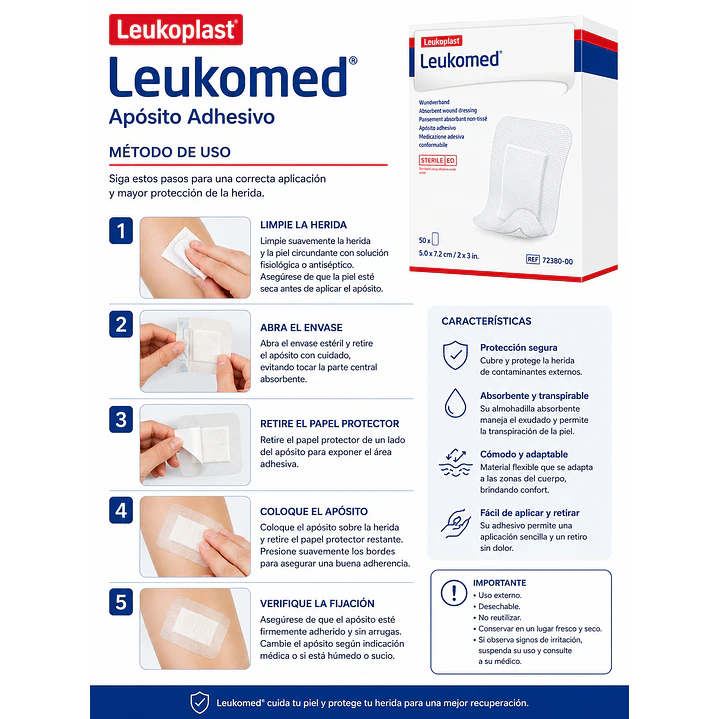  Apósito Adhesivo Leukomed 5x7.2cm (unidad) 4