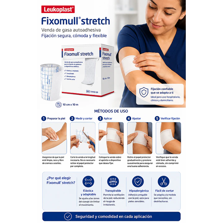 Venda De Gasa Fixomull Leukoplast Strech 10cmx10m Color Blanco 5