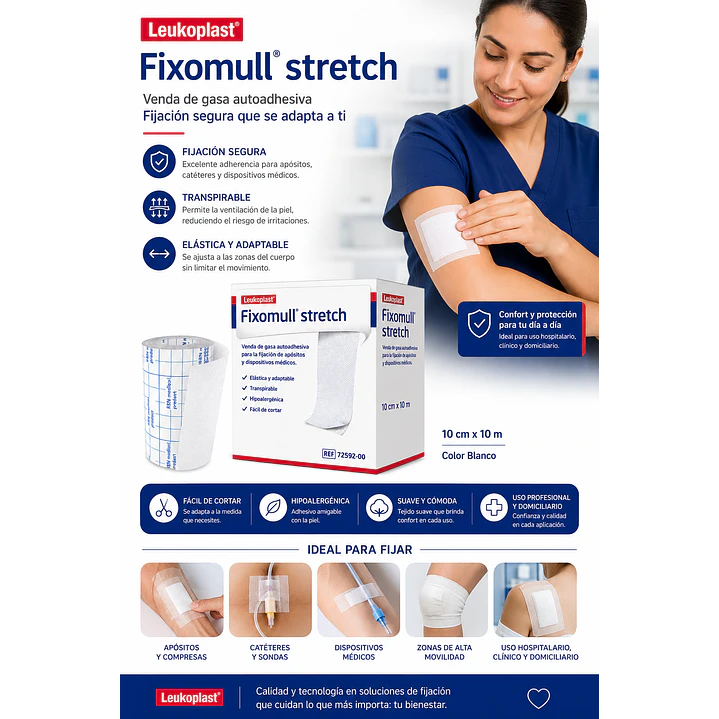 Venda De Gasa Fixomull Leukoplast Strech 10cmx10m Color Blanco 6