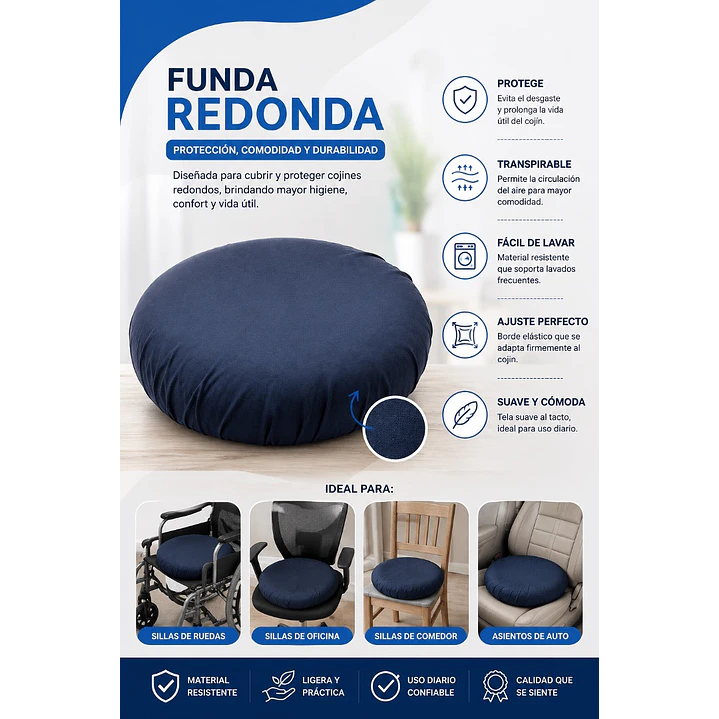 Cojin Picaron Poliuretano Redondo Densidad 25 + Funda 5