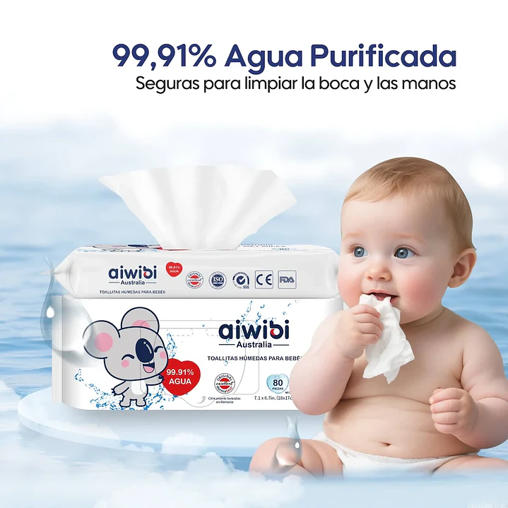 Toallas Húmedas Aiwibi 99.91% Agua Caja X12 5