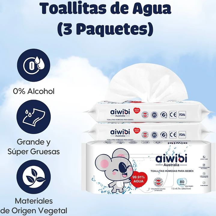 Toallas Húmedas Aiwibi 99.91% Agua Caja X12 7