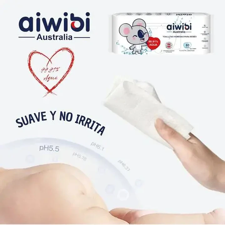 Toallas Húmedas Aiwibi 99.91% Agua Caja X12 6