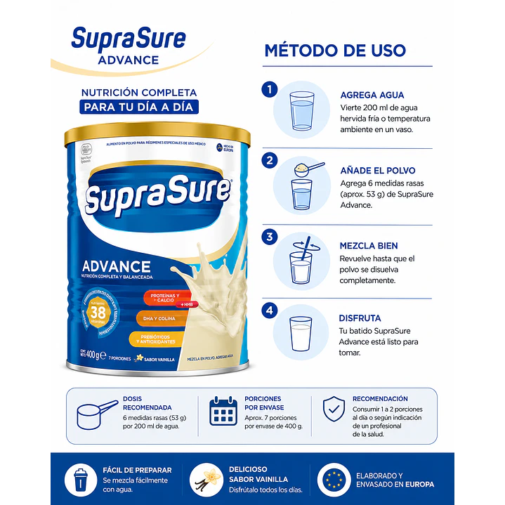 SupraSure Advance Vainilla 400 g Suplemento Nutricional Caja X12 6