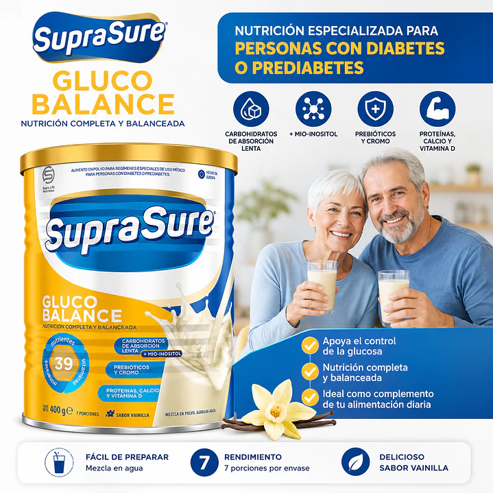 Suprasure Gluco Balance 400g Suplemento En Polvo - Lireke Vainilla Caja X12 6
