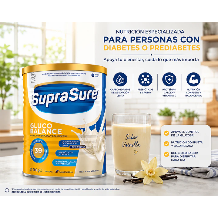 Suprasure Gluco Balance 400g Suplemento En Polvo - Lireke Vainilla Caja X12 4