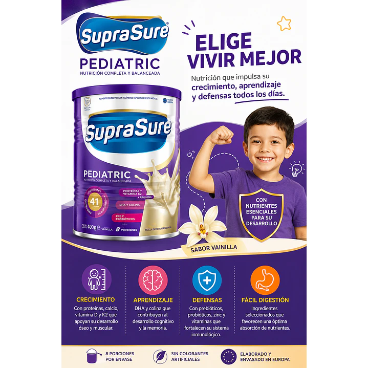 Suprasure Pediatric 400g Suplemento En Polvo - Lireke Vainilla Caja X12 4
