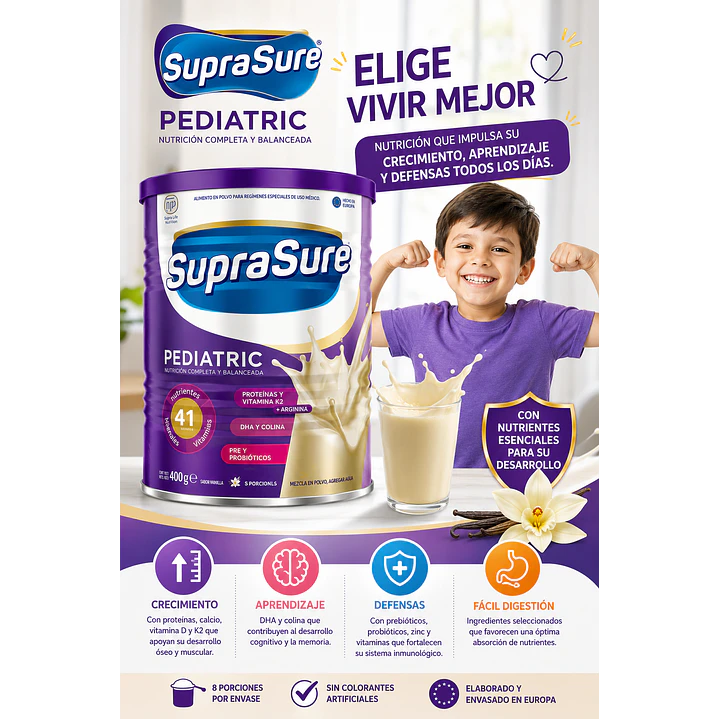 Suprasure Pediatric 400g Suplemento En Polvo - Lireke Vainilla Caja X12 6