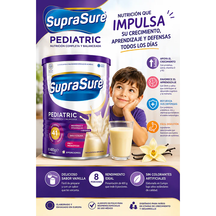 Suprasure Pediatric 400g Suplemento En Polvo - Lireke Vainilla Caja X12 3