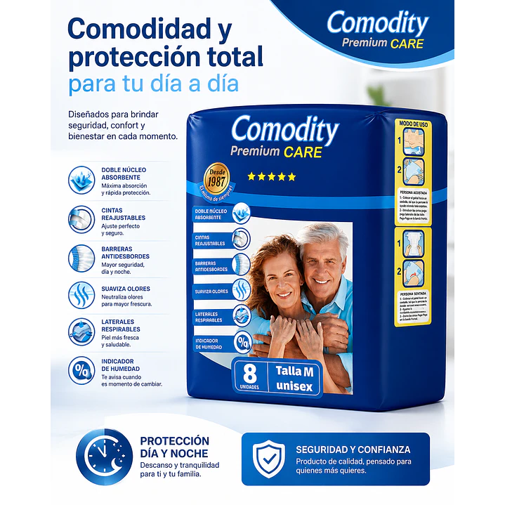 Pañal Adulto Comodity Premium Talla M 8 Unidades Pack X10 4