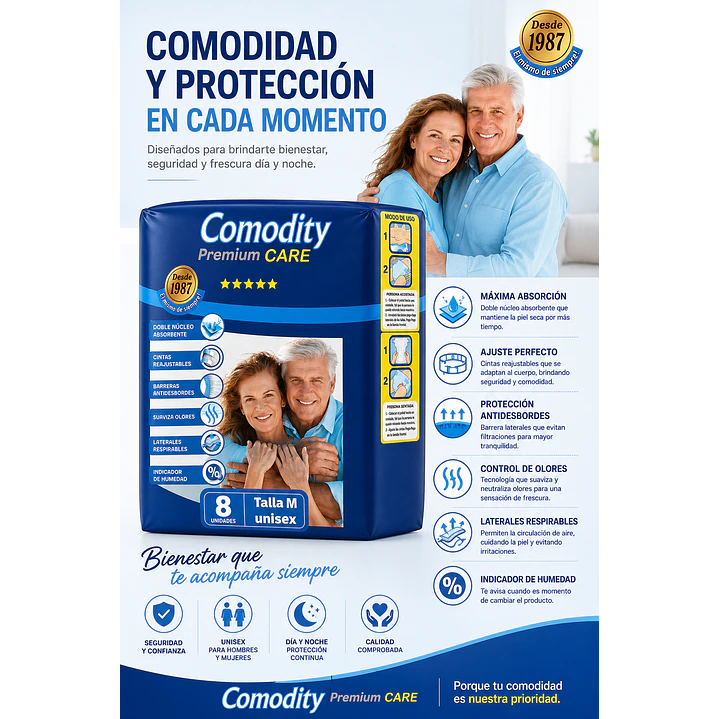Pañal Adulto Comodity Premium Talla M 8 Unidades Pack X10 6