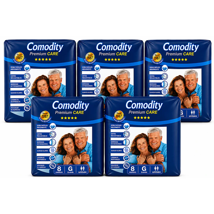 Pañales Comodity Premium Talla G X8 Unidades Pack X5 1