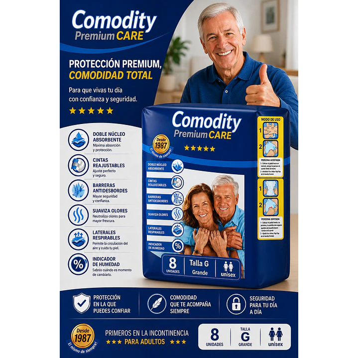 Pañales Comodity Premium Talla G X8 Unidades Pack X10 5
