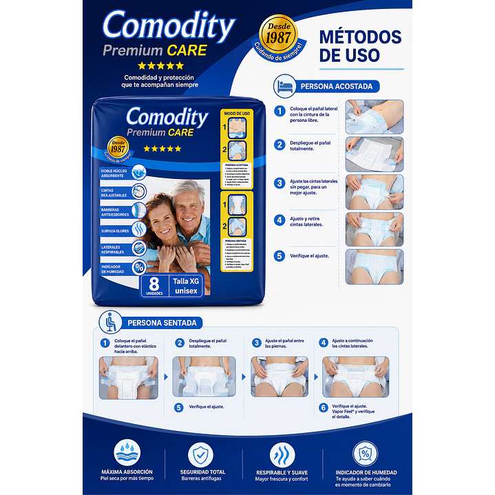 Pañal Para Adulto Comodity Premium Talla Xg - 8 Unidades Pack X5 5