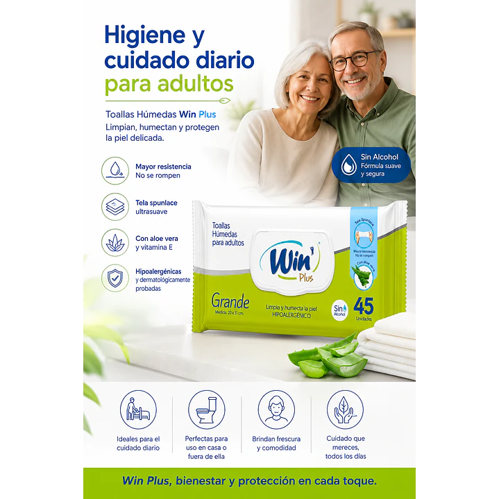 Toallas Humedas Win Para Adultos x45 Unidades 6