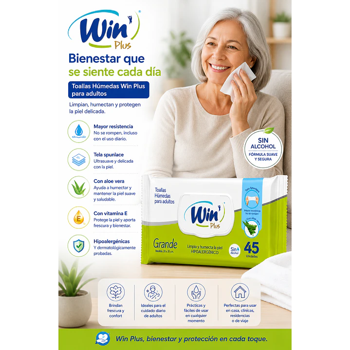 Toallas Humedas Para Adultos Win X45 Unidades Pack X3 3