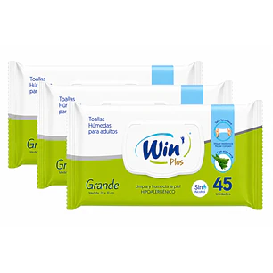 Toallas Humedas Para Adultos Win X45 Unidades Pack X3